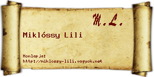Miklóssy Lili névjegykártya