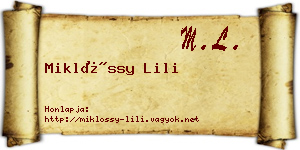 Miklóssy Lili névjegykártya
